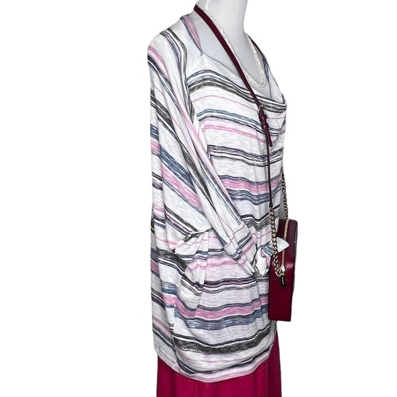 Oddy Pink Gray White Multi Stripe Relaxed Fit 3/4 Sleeve Top 2XL NWT Lightweight - Picture 10 of 11
